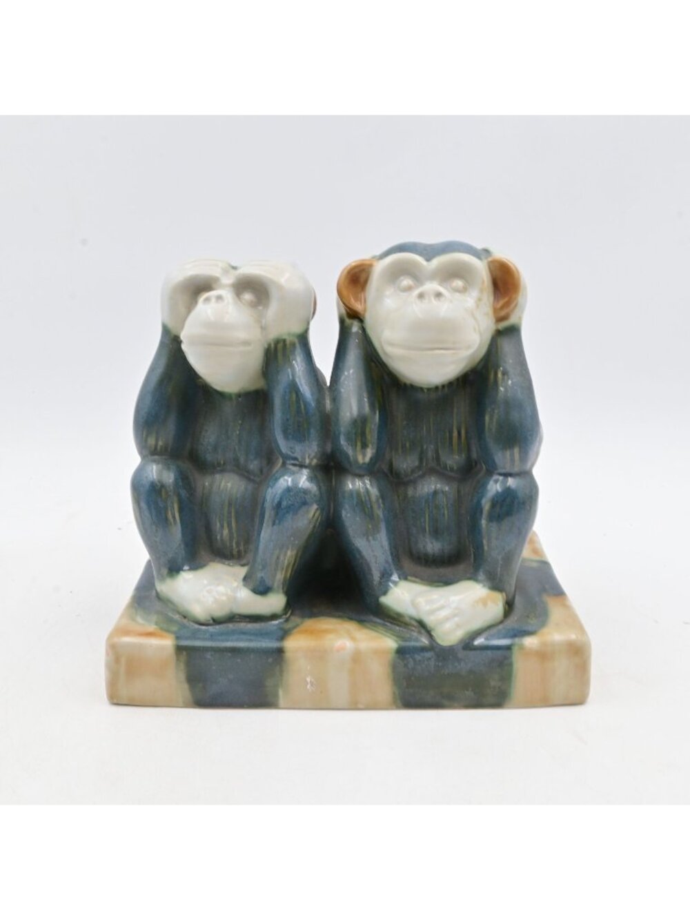 Majolica Hear No Evil See No Evil Vintage Wise Monkeys Figure